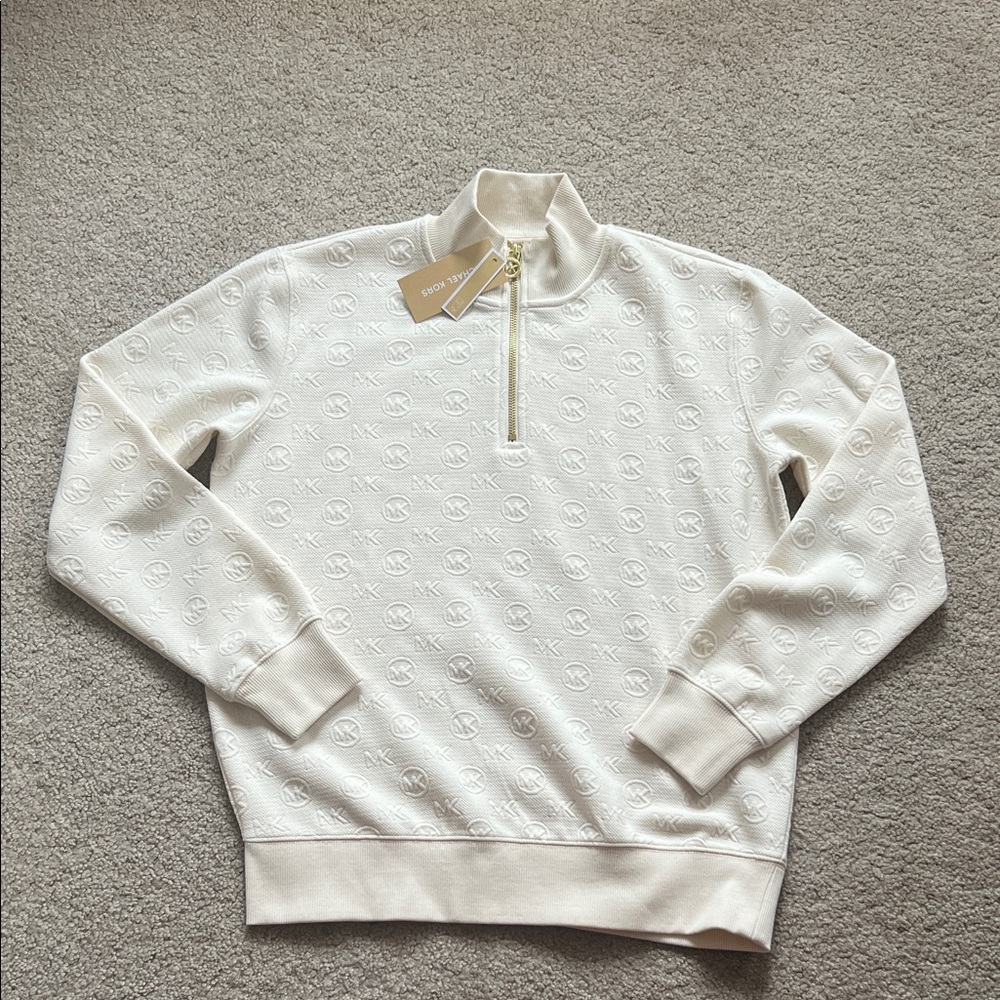 Michael Kors Off-White Embossed Zip-Up Sweater